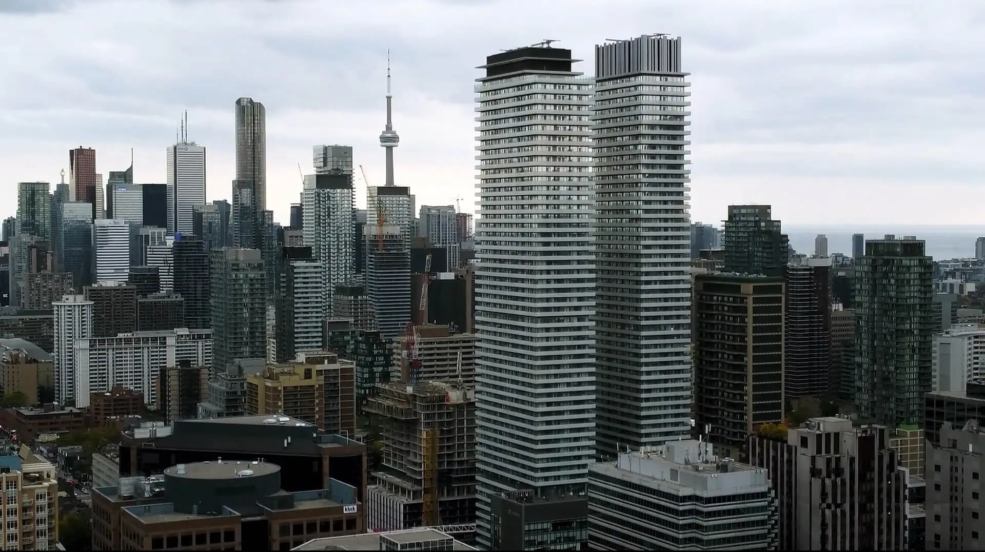 Downtown Toronto skyline with the CN Tower, new residential towers and buildings under construction